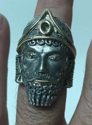 Vtg Sterling Silver & Gold Sultan Sheik Genie Turban Bearded Man Ring