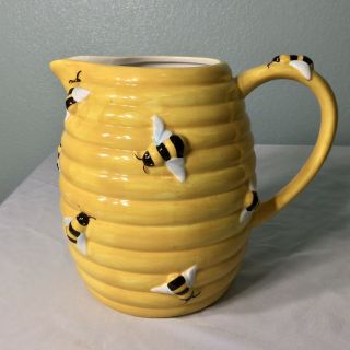 Linen - N - Things Ceramic Bees On Hive Pitcher 8” X 8” Not Including Handle Euc