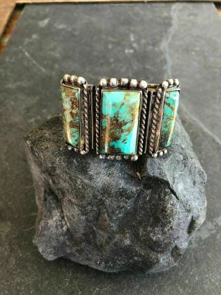 Vintage Native American Navajo Silver And Turquoise Bracelet Heavy Old Pawn