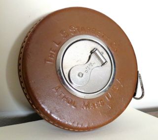 Antique Vintage L S Starrett Co Athol Ma Leather Case Tape Measure 510 - 50 Ft