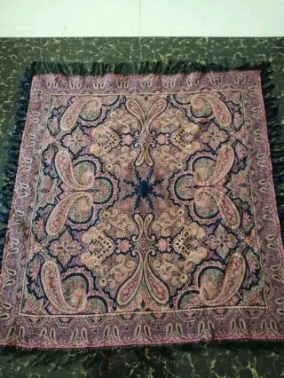 Antique French Paisley Kashmir Square Piano Shawl Wool Size 35 " X32 " Reversible