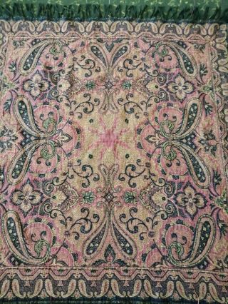Antique French Paisley Kashmir square piano Shawl Wool size 35 