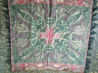 Antique French Paisley Kashmir Square Piano Shawl Wool Size 34 " X34 " Reversible