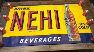 Vintage 1940’s Nehi “drink Nehi Beverages” 33”x57” Heavy Rhino Fiber Paper Ex