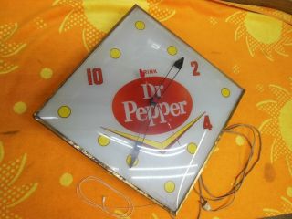 1964 Dr.  Pepper 10 - 2 - 4 Lighted Pam Clock With Chevron Logo
