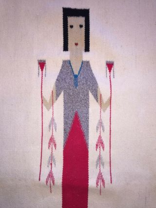 ORTEGA ' S CHIMAYO MEXICO 48x36 Wool Hand Woven Rug Blanket Girl Corn Maiden 3