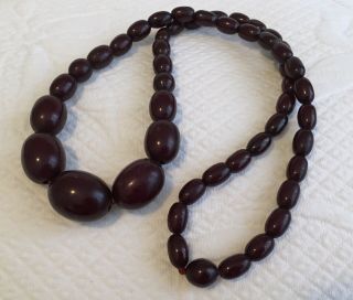 Vintage Cherry Red Bakelite Bead Necklace 40.  7 Grams