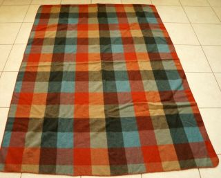 LL Bean Wool Blanket Plaid 61 x 86 Washable Twin Blue Tan Brick Red 2