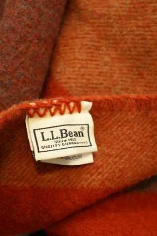 LL Bean Wool Blanket Plaid 61 x 86 Washable Twin Blue Tan Brick Red 3