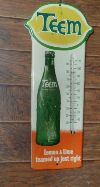 Vintage Advertising Teem Soda Large Tin Advertising Store Thermometer 492 - Q