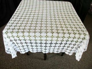 Vintage Tablecloth All Hand Crochet - 42 " Sq.  - White