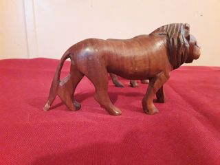 Set of 2 Vintage Hand Carved Wood Teak African Lion 7 