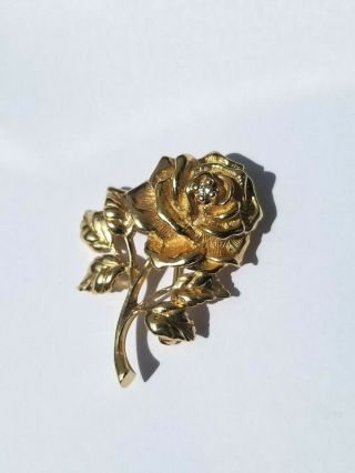 Tiffany & Co - 14k Gold & Diamond Rose Floral Pin / Brooch 7.  2g