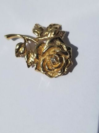 TIFFANY & CO - 14K Gold & Diamond Rose Floral Pin / Brooch 7.  2g 2