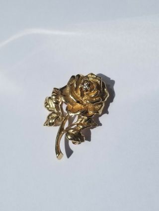 TIFFANY & CO - 14K Gold & Diamond Rose Floral Pin / Brooch 7.  2g 3