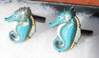 Vintage Toshikane Arita Silver & Porcelain Seahorse Cufflinks
