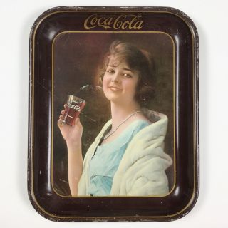 1923 Coca - Cola Serving Tray Flapper Girl In Blue Dress W/ Glass Of Coke