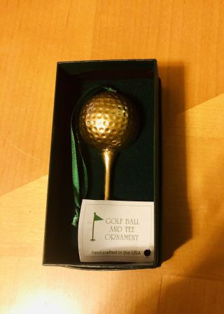 18k Gold Plated Golf Ball And Tee 4 " Christmas Tree Ornament