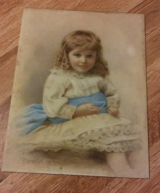 Antique Vintage Miniature Portrait Painting Young Girl Child Milk Glass Signed