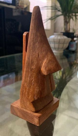 Vintage Mid Century Danish Modern Carved Teak Wood Mouth Nose Sculpture 6”
