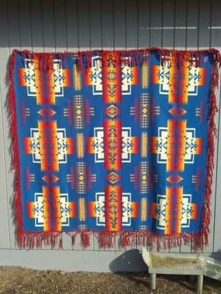 Vtg Pendleton Beaver State Chief Joseph Fringed Blanket Made In Usa 64”x68”