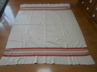2 Vintage Wool Camp Blankets Red,  Tan,  Cream Striped For Cutter Repurpose Crafts