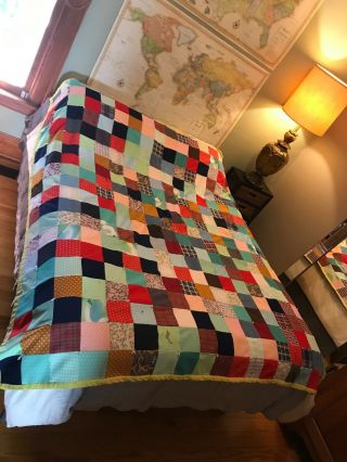 Vintage Charming Handmade Patchwork Multi - Colored Quilt 3x4 