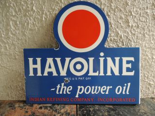 Havoline Oil Porcelain 2 Sided Flanged Sign 22.  5 " By 20 "
