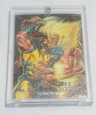 Wolverine Vs Sabretooth Battle 3 - D 1992 Marvel Masterpieces Skybox Trading Card