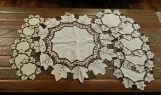 Vintage 11pc Madeira Linen Tablecloth Dessert Tea Set Doilies Doily Cutwork