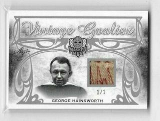2017 - 18 Leaf Masked Men Vintage Goalies George Hainsworth Game - 1/1 Wow