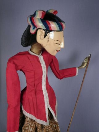 Vintage Hand Carved Hand Painted Wood Wayang Golek Stick Puppet Figure,  Base