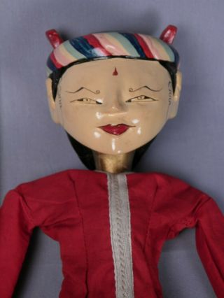 Vintage Hand Carved Hand Painted Wood Wayang Golek Stick Puppet Figure,  Base 3