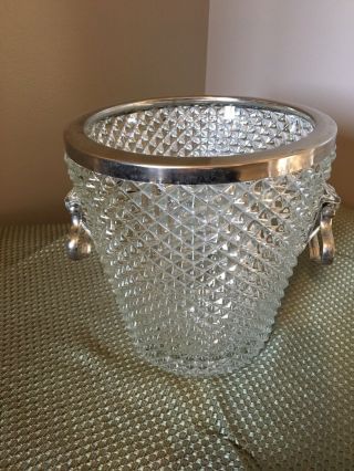 Vintage Mid - Century Diamond Cut Glass Champagne Ice Bucket With Handles