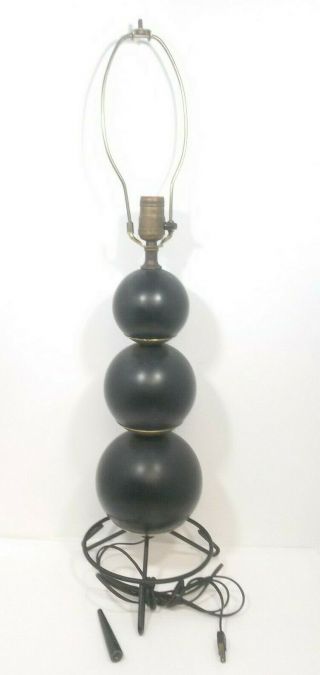 Vintage Table Lamp Metal Black Spheres Orbs Gold Color Underplate Accents