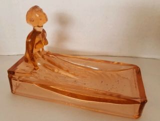 Vintage Art Deco Pink Glass Naked / Nude Lady Soap Dish