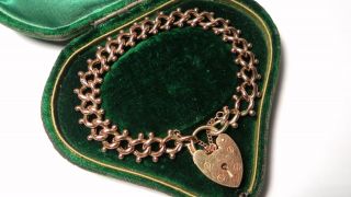 Stunning Antique Victorian 9ct Rose Gold Fancy Link Heart Padlock Bracelet