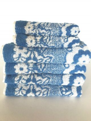 Vintage Cannon Royal Family Blue And White Floral Towel Set of 6: 4 Bath,  2 Hand 2