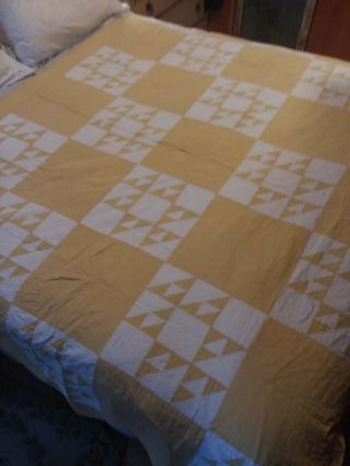 Vintage Handmade Charming Patchwork Quilt 61 X 80,  Yellow & White