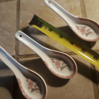 Asian Chinese Japanese Soup Spoons Vintage Hand Painted Porcelain (Set of 3) 2