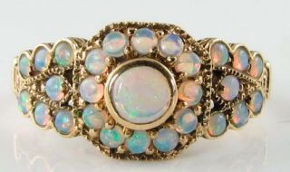 Divine 9k 9ct Gold Fiery Opal 27 Gemstone Cluster Art Deco Ins Ring