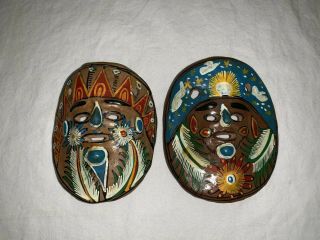 Vintage Colorful Hand Painted Mexican Folk Art Mask Tribal Pottery 5.  5 " X 4.  5 "