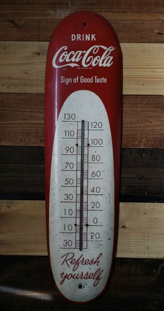 Rare Vintage 1950 Coca - Cola Cigar Shaped Thermometer " Refresh Yourself "