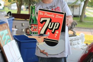 7up 7 Up Reissue Soda Pop Gas Station 2 Sided 18 " Metal Flange Sign