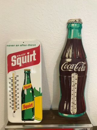 Vintage Tca Coca Cola And Squrit Wall Mount Thermometer Usa 15 Inches