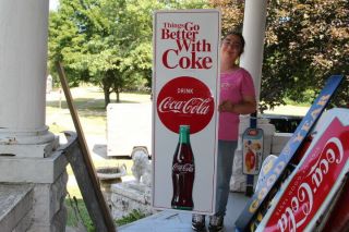 Large Coca Cola Bottle Reissue Soda Pop Gas Station 54 " Embossed Metal Sign