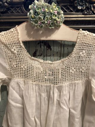 Antique Off - White Cotton Baby Night Dress Gown Crochet Bodice “PET” Large Doll 3