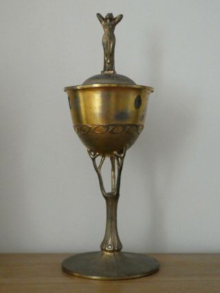 Art Nouveau Jugendstil Wmf Orivit Pewter Maiden Chalice Cup & Cover