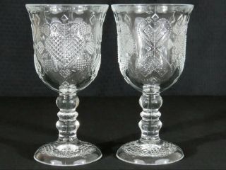 Vintage Pair Fostoria Glass Avon Hearts & Diamonds Textured Footed Wine Goblets
