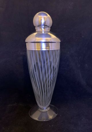 Vintage Art Deco Style Cocktail Shaker Swirl Glass And Chrome Dh
